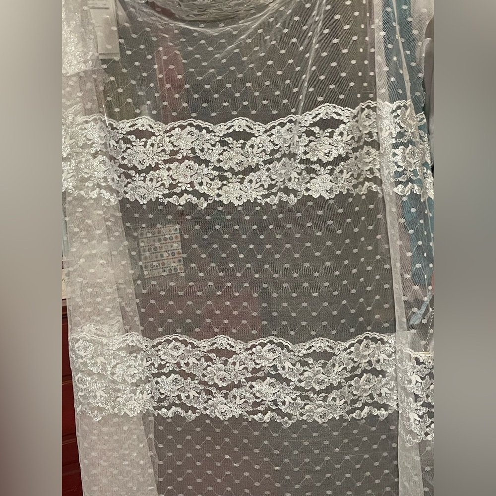 Lace fabric square/scarf 48 x 52" W/silver metallic sparkly: For poncho/Sewing